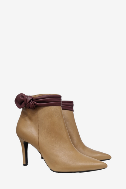 LODI RESIRA CAMEL/BURGUNDY BOW LEATHER BOOT