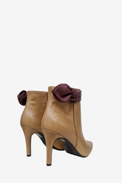 LODI RESIRA CAMEL/BURGUNDY BOW LEATHER BOOT