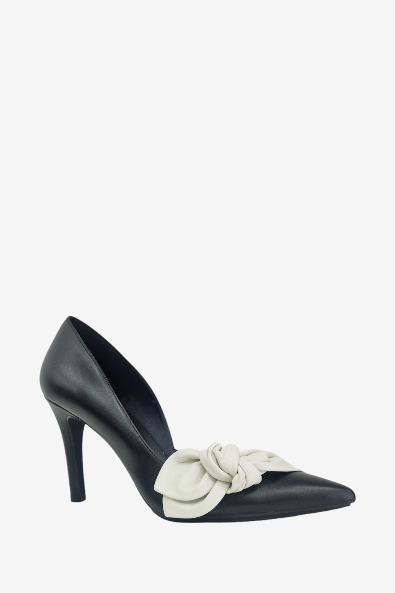 LODI RILER BLACK AND WHITE BOW LEATHER HEEL