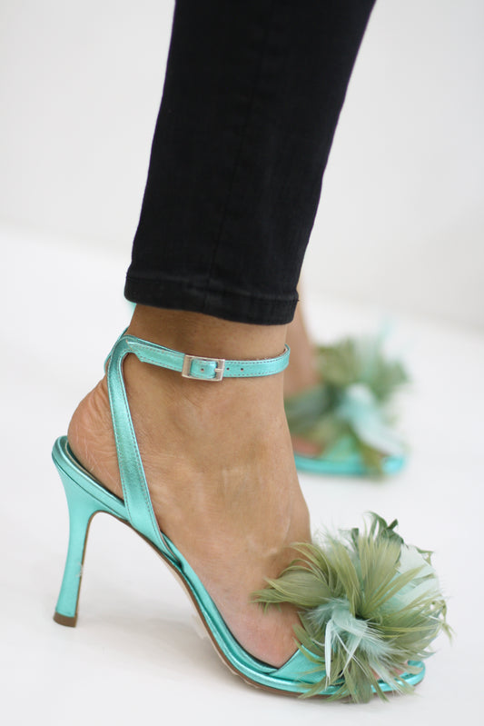 MARIAN 58910 GREEN FEATHERED HEELED SANDALS