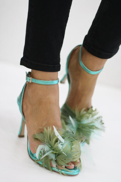 MARIAN 58910 GREEN FEATHERED HEELED SANDALS