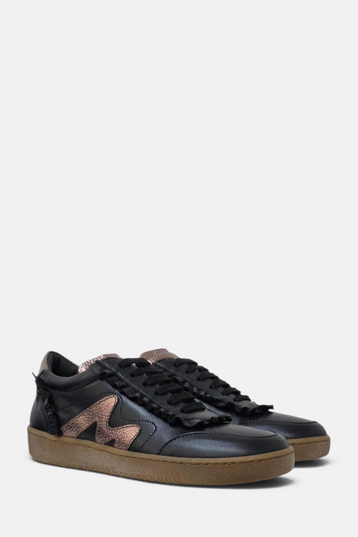 MarcoMoreo Black leather ruffle detailing trainer