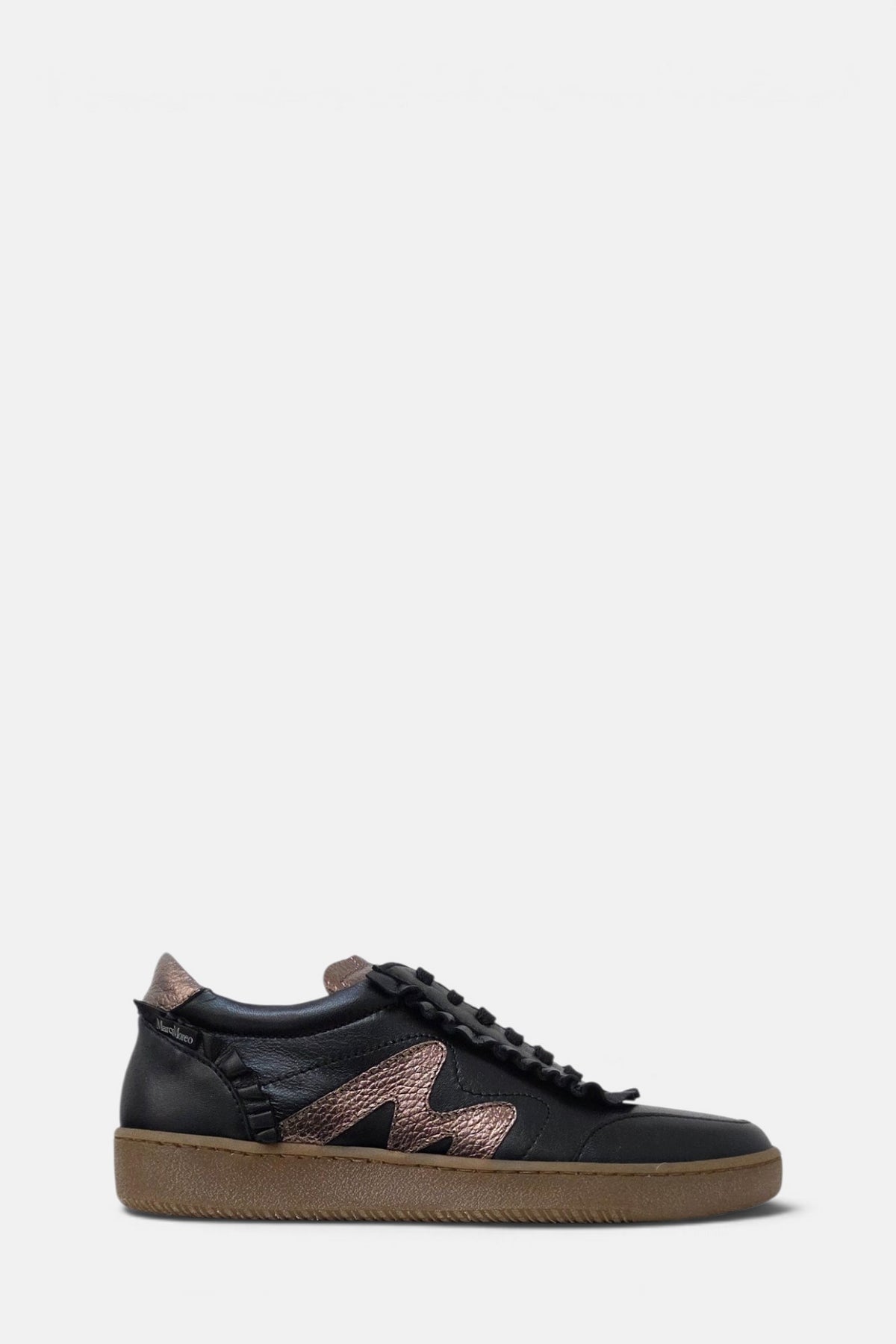 MarcoMoreo Black leather ruffle detailing trainer