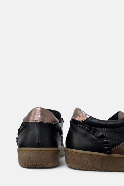 MarcoMoreo Black leather ruffle detailing trainer