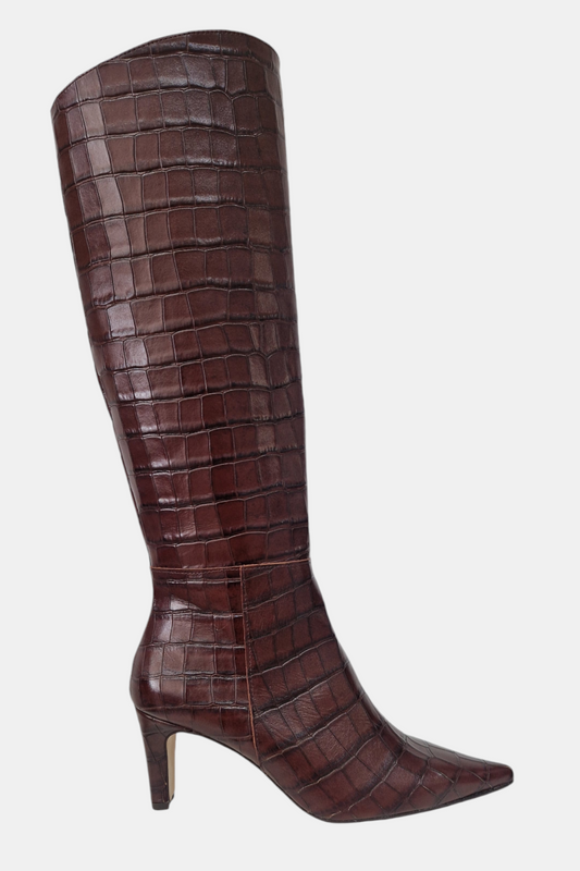 MARIAN 12105 BROWN CROC LEATHER KNEE HIGH BOOTS