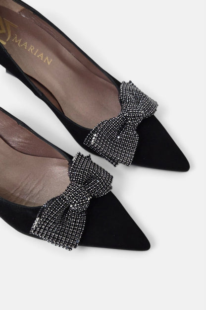 Marian 25136 Black Suede Dilver Chainmail bow heels