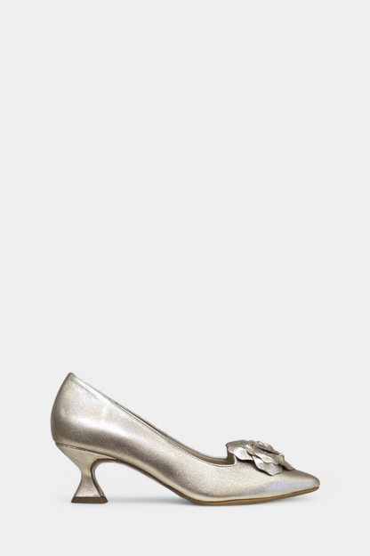 MARIAN 1809 GOLX LEATHER KITTEN HEEL WITH ROSE DETAILING