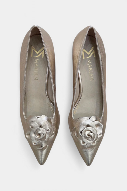 MARIAN 1809 GOLX LEATHER KITTEN HEEL WITH ROSE DETAILING