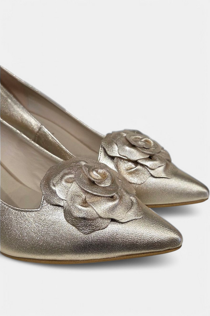 MARIAN 1809 GOLX LEATHER KITTEN HEEL WITH ROSE DETAILING