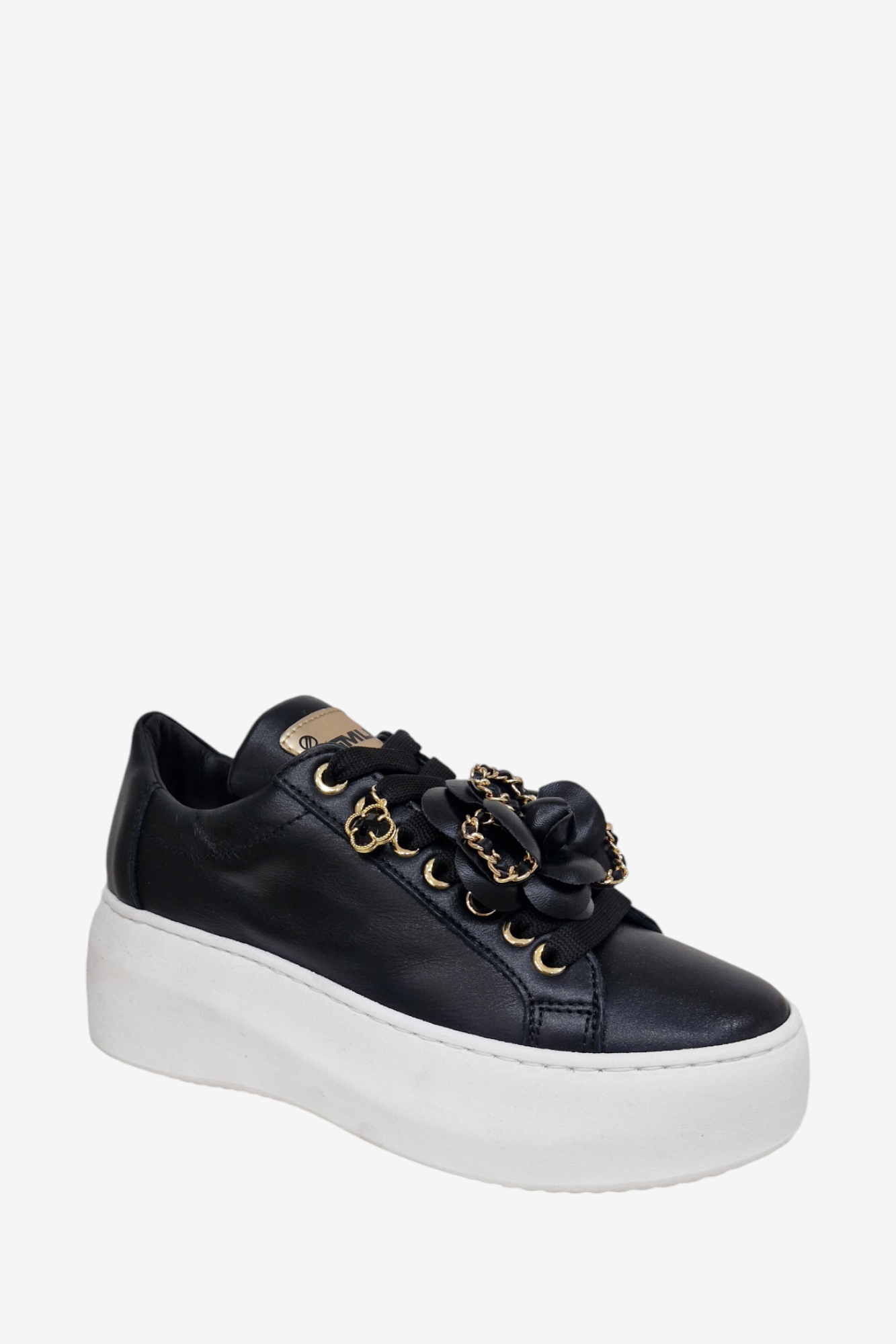 MELINE FLORAL BLACK LEATHER CHUNKY TRAINER