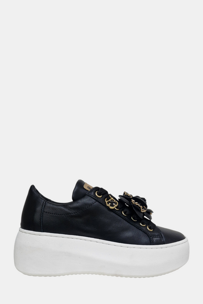 MELINE FLORAL BLACK LEATHER CHUNKY TRAINER