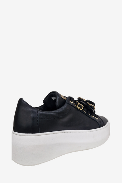 MELINE FLORAL BLACK LEATHER CHUNKY TRAINER