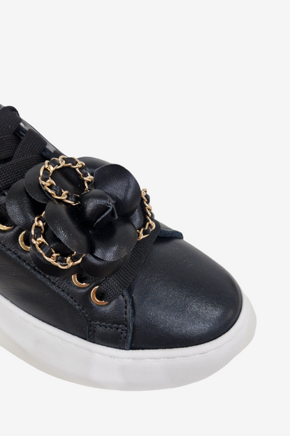 MELINE FLORAL BLACK LEATHER CHUNKY TRAINER