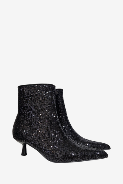 MENBUR 25791 BLACK SEQUIN KITTEN HEEL BOOT