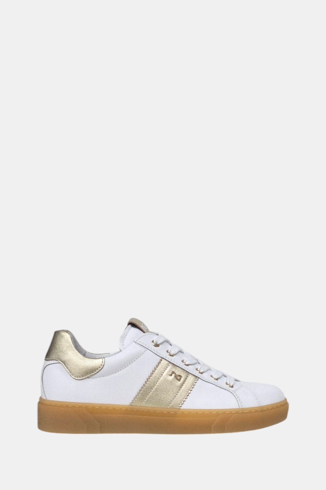 NEROGIARDINI E513006 WHITE/GOLD LEATHER TRAINERS