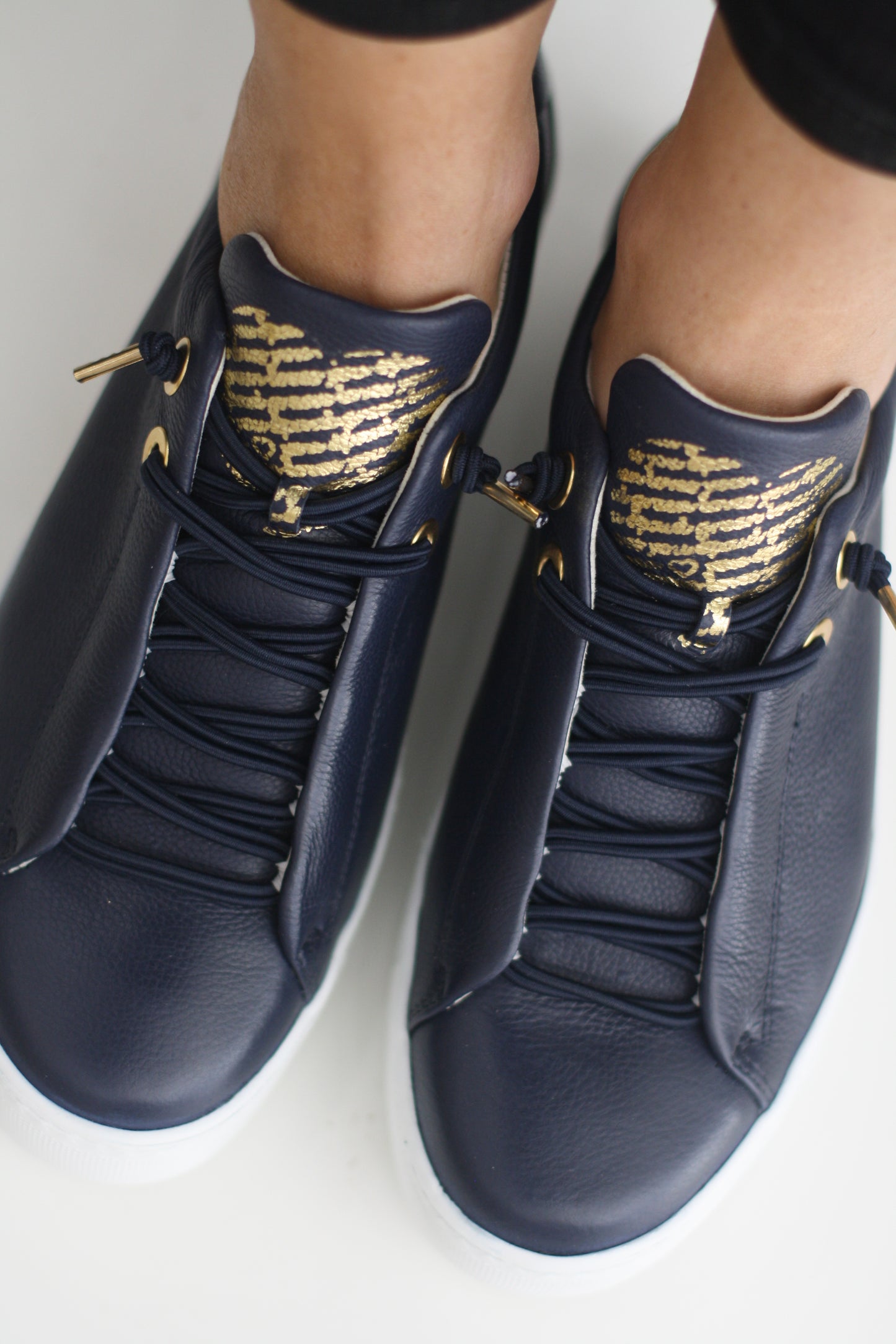 PAUL GREEN 5017 NAVY LEATHER TRAINER