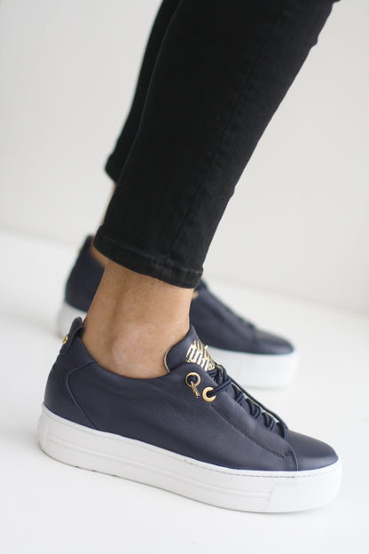 PAUL GREEN 5017 NAVY LEATHER TRAINER