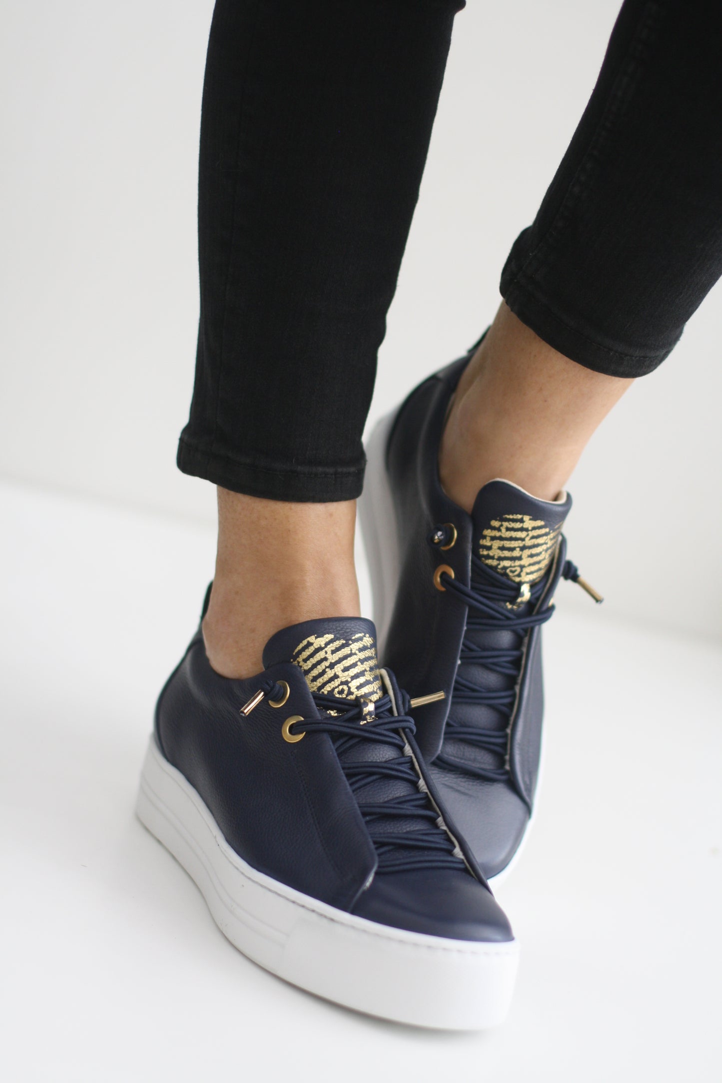 PAUL GREEN 5017 NAVY LEATHER TRAINER