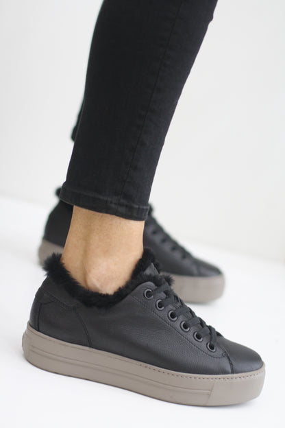 PAUL GREEN 5171 BLACK LEATHER FUR LINED TRAINERS