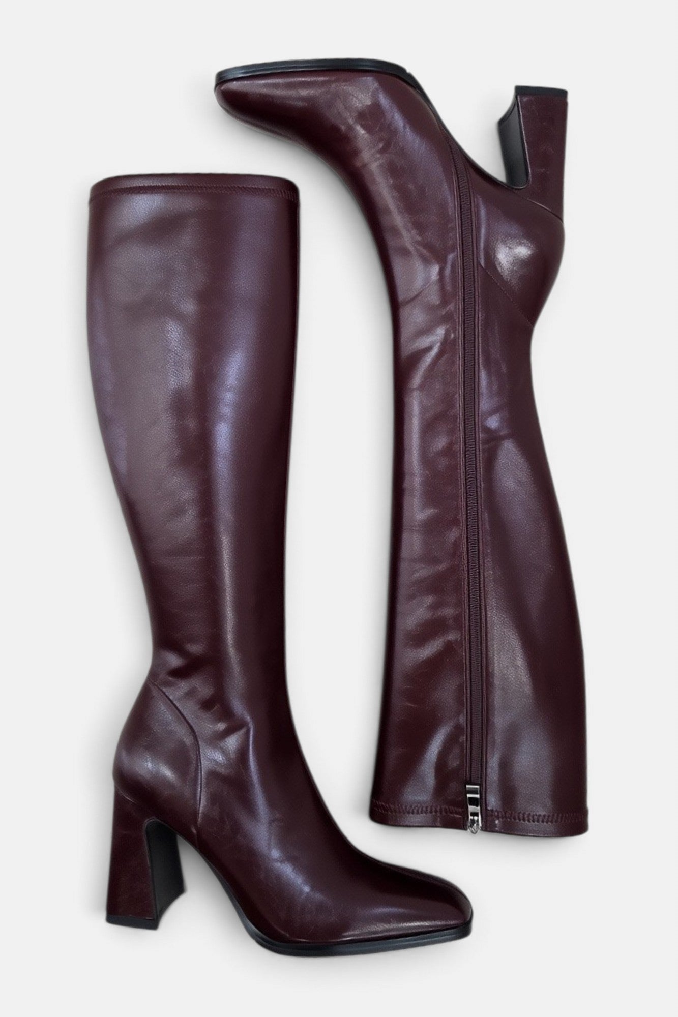 PEDRO ANTON GLASGOW BURGUNDY PU LEATHER KNEE HIGH SOCK BOOT
