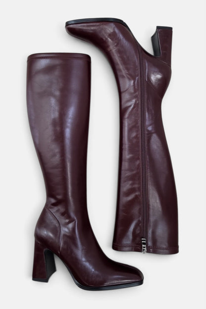 PEDRO ANTON GLASGOW BURGUNDY PU LEATHER KNEE HIGH SOCK BOOT