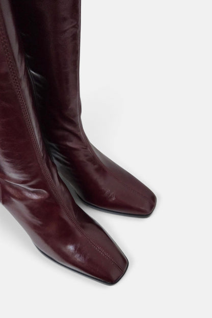 PEDRO ANTON GLASGOW BURGUNDY PU LEATHER KNEE HIGH SOCK BOOT