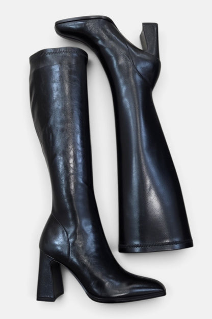 PEDRO ANTON GLASGOW BLACK PU LEATHER KNEE HIGH SOCK BOOT