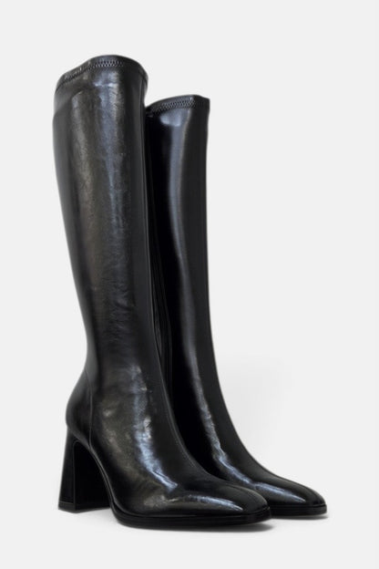 PEDRO ANTON GLASGOW BLACK PU LEATHER KNEE HIGH SOCK BOOT