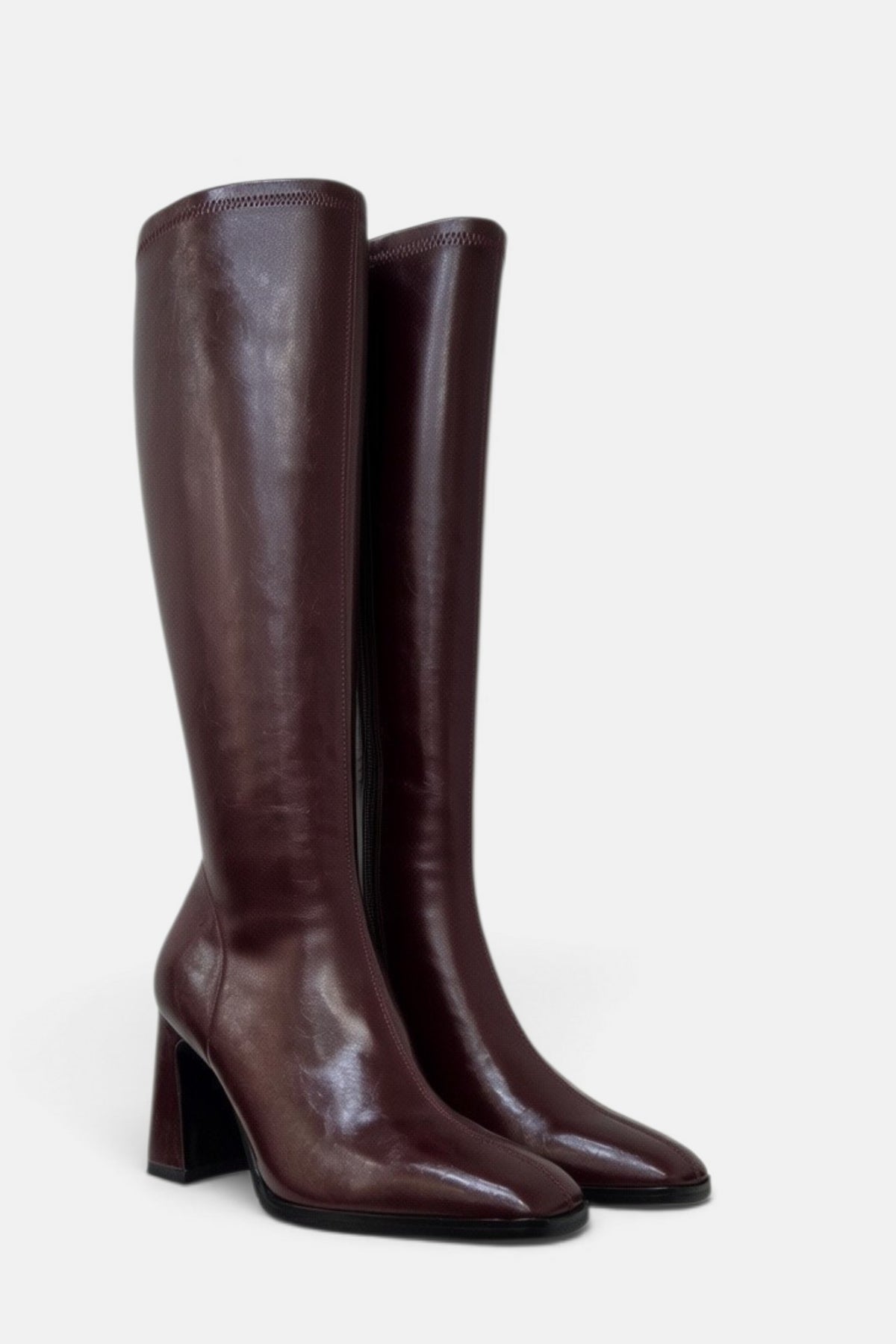 PEDRO ANTON GLASGOW BURGUNDY PU LEATHER KNEE HIGH SOCK BOOT