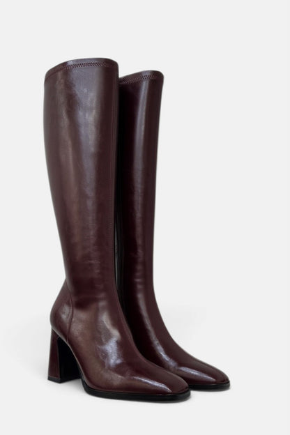 PEDRO ANTON GLASGOW BURGUNDY PU LEATHER KNEE HIGH SOCK BOOT