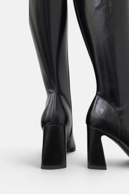 PEDRO ANTON GLASGOW BLACK PU LEATHER KNEE HIGH SOCK BOOT