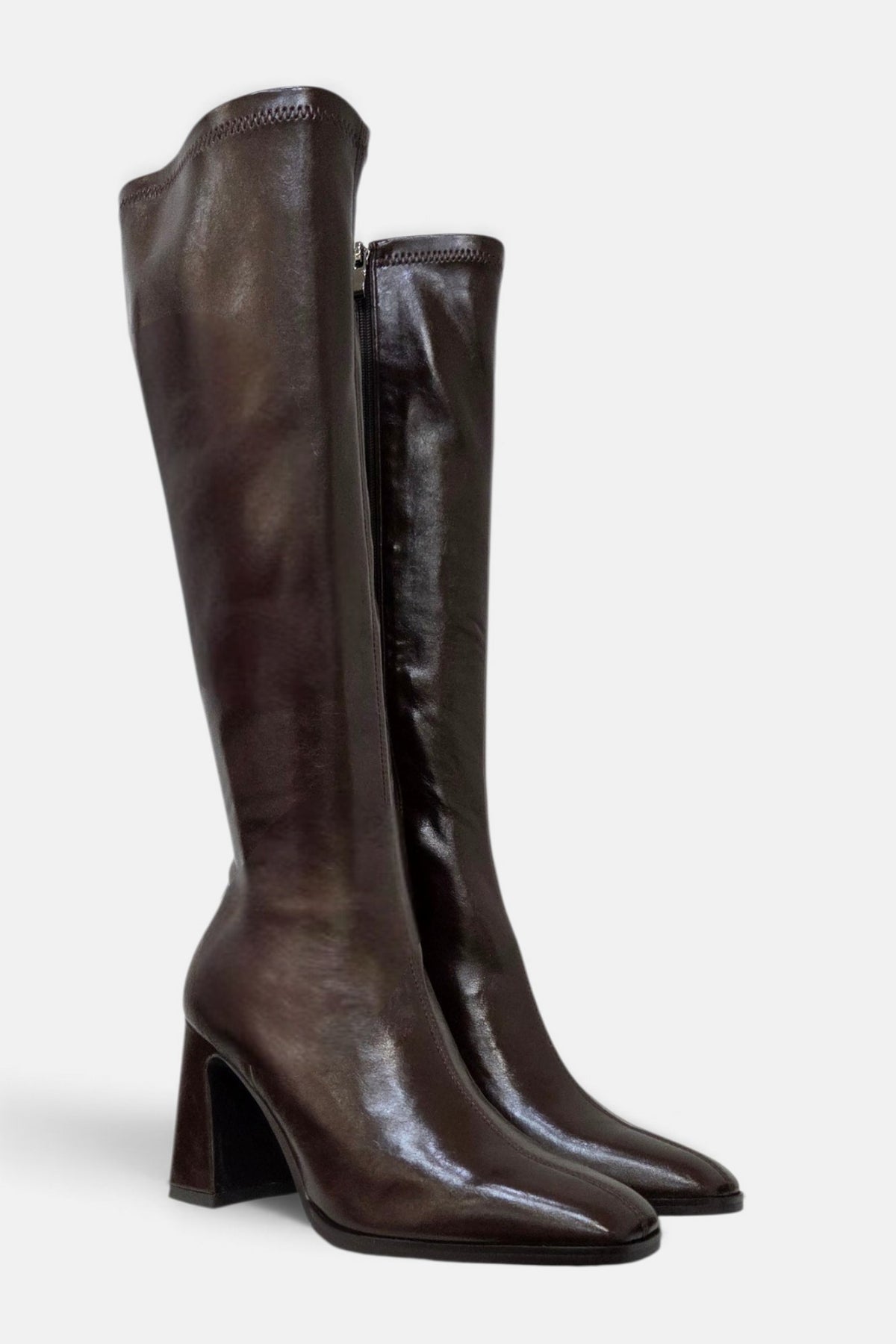 PEDRO ANTON GLASGOW CHOCOLATE PU LEATHER KNEE HIGH SOCK BOOT
