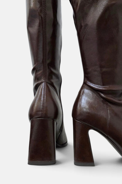 PEDRO ANTON GLASGOW CHOCOLATE PU LEATHER KNEE HIGH SOCK BOOT