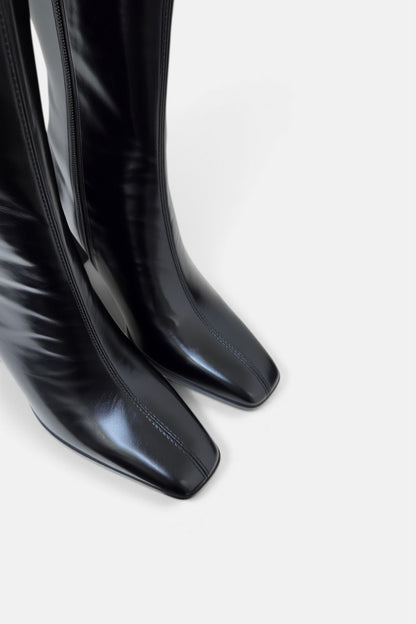 PEDRO ANTON GLASGOW BLACK PU LEATHER KNEE HIGH SOCK BOOT