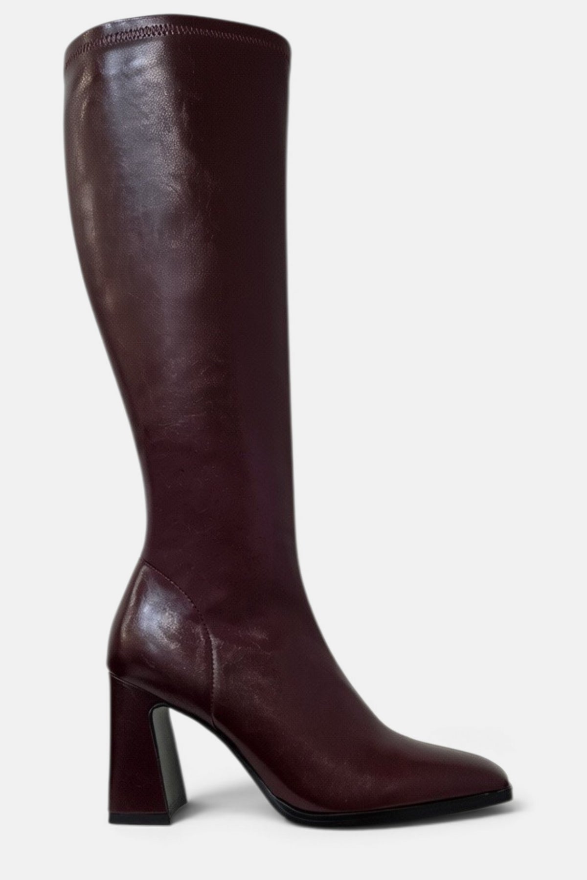 PEDRO ANTON GLASGOW BURGUNDY PU LEATHER KNEE HIGH SOCK BOOT