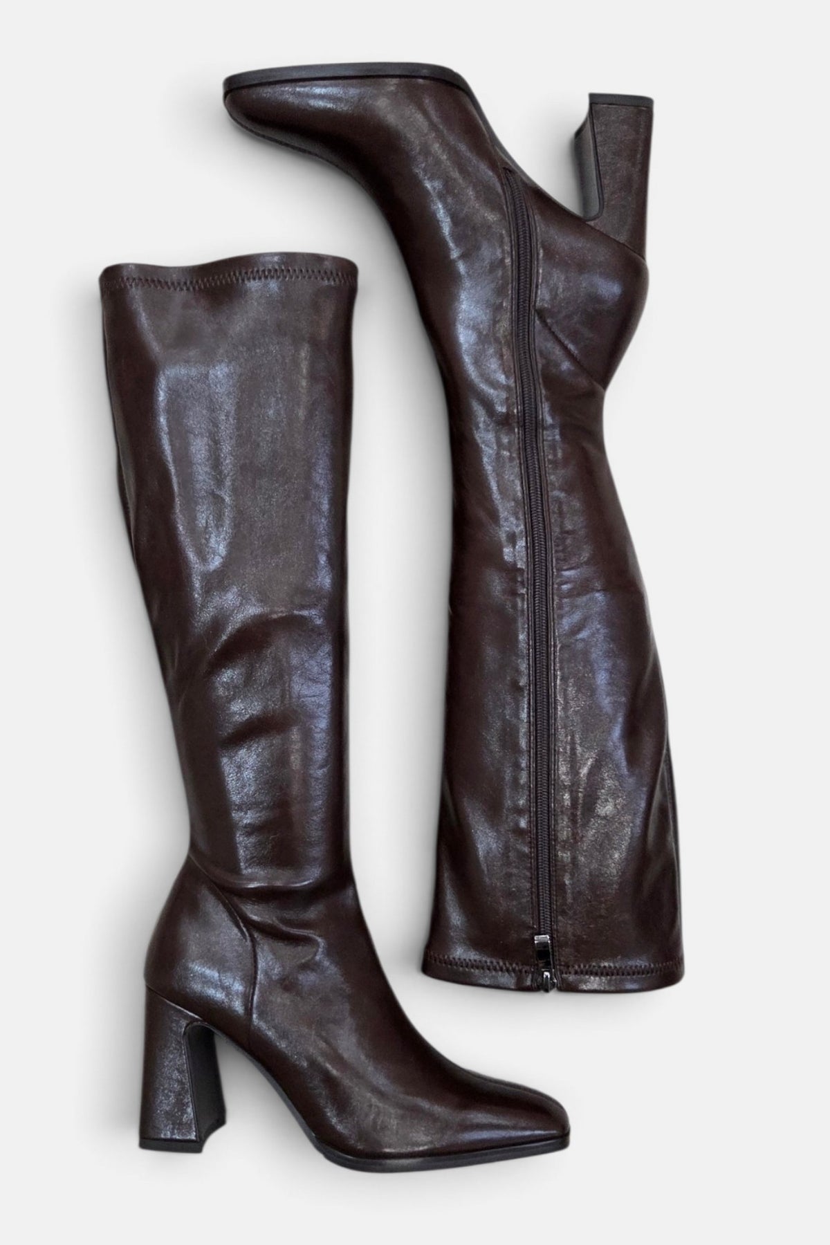 PEDRO ANTON GLASGOW CHOCOLATE PU LEATHER KNEE HIGH SOCK BOOT