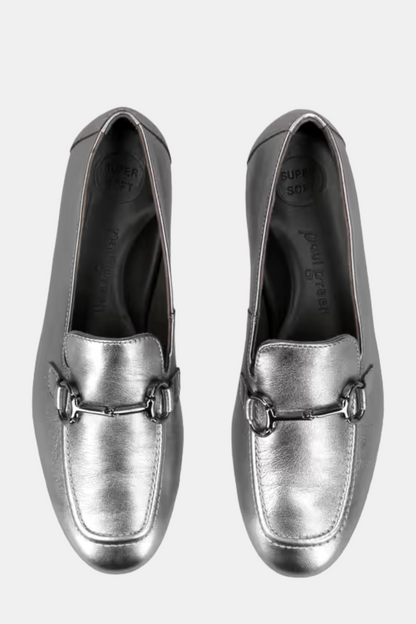 PAUL GREEN 2596 PEWTER LEATHER LOAFERS