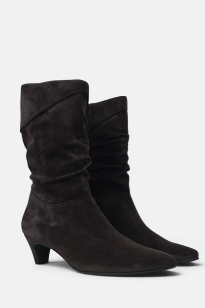 PAUL GREEN 8325 MOCCA BROWN RUCHED SUEDE BOOT