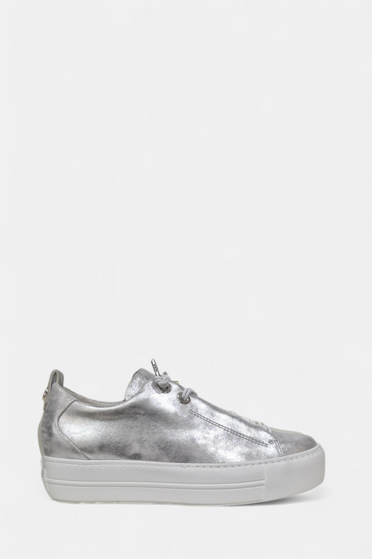 PAUL GREEN 5317 SILVER METALLIC LEATHER TRAINER