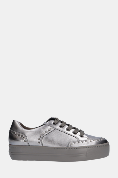 PAUL GREEN 5381 PEWTER LEATHER STUDDED TRAINER