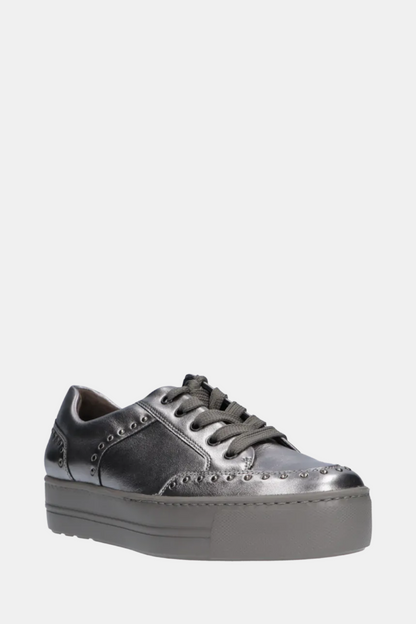 PAUL GREEN 5381 PEWTER LEATHER STUDDED TRAINER