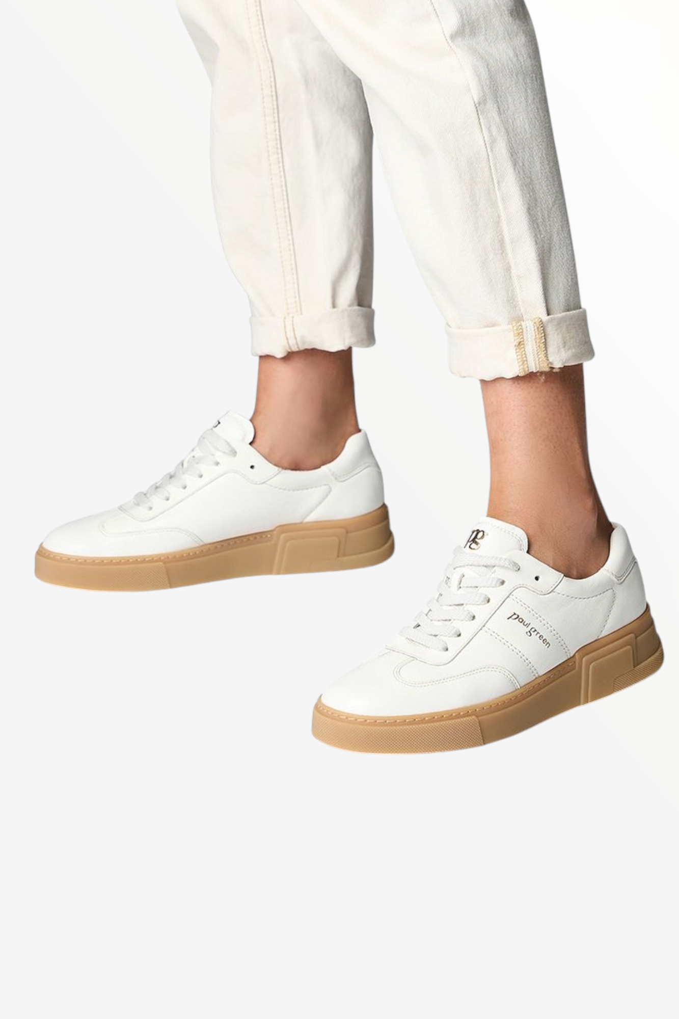 PAUL GREEN 5391 IVORY LEATHER TRAINER