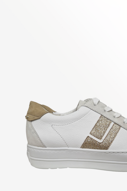 PAUL GREEN 5430 WHITE SAND GLITTER LEATHER TRAINER