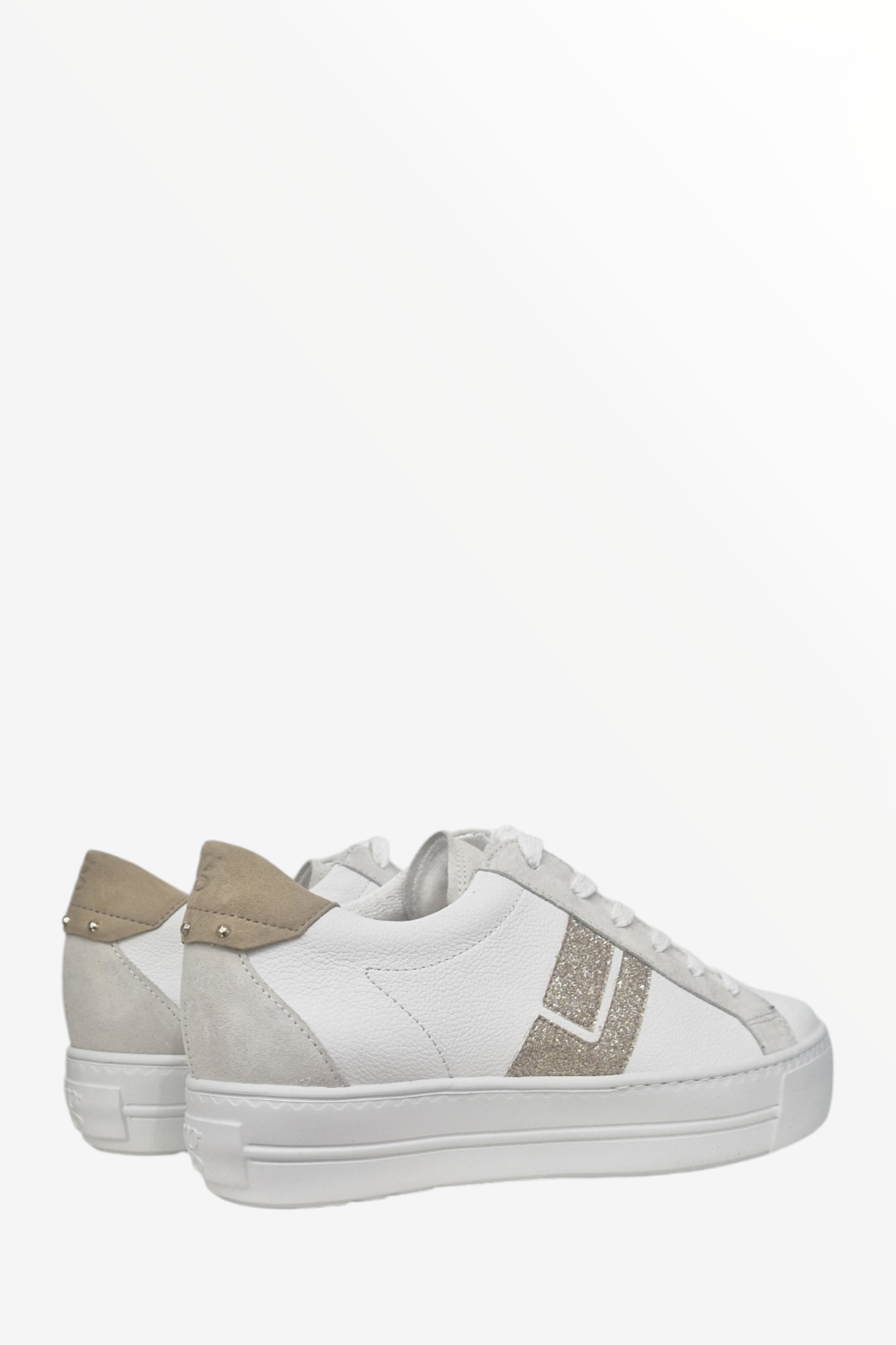 PAUL GREEN 5430 WHITE SAND GLITTER LEATHER TRAINER