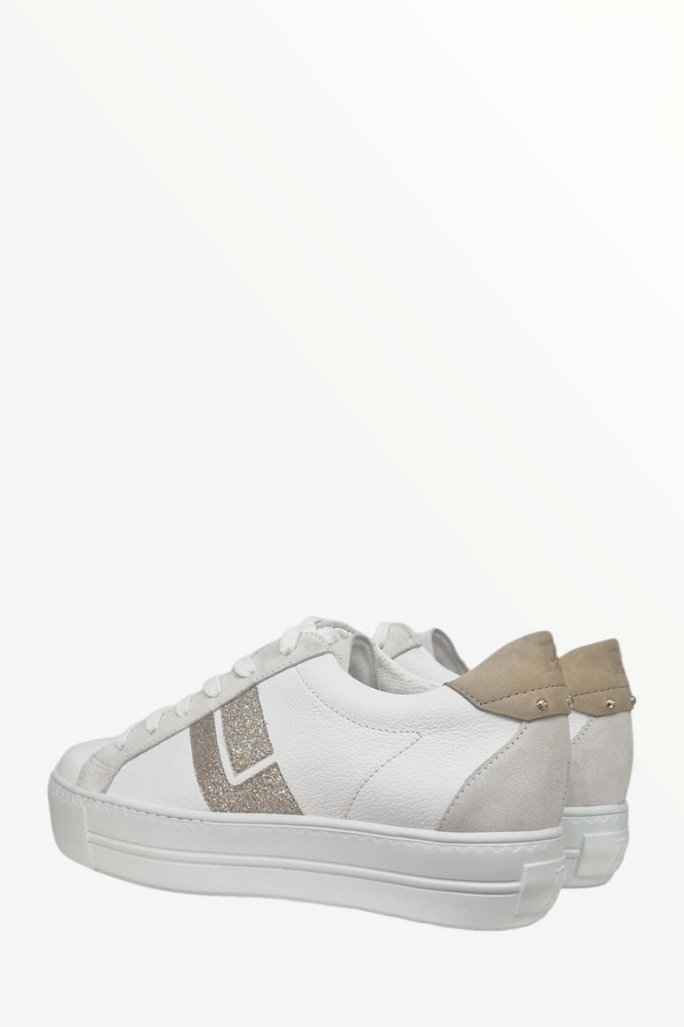 PAUL GREEN 5430 WHITE SAND GLITTER LEATHER TRAINER