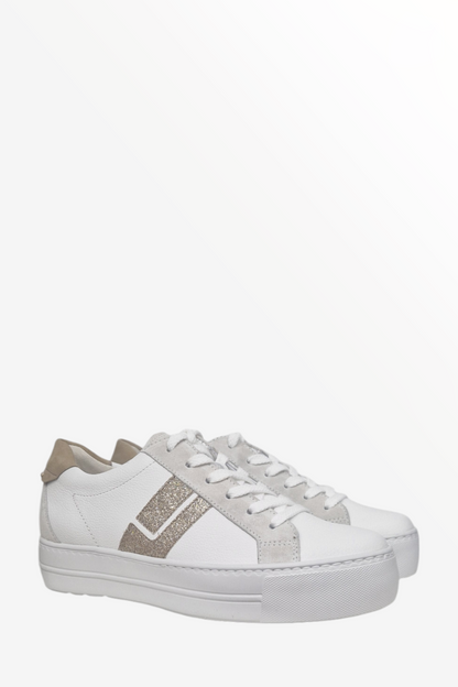 PAUL GREEN 5430 WHITE SAND GLITTER LEATHER TRAINER