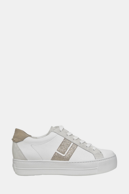 PAUL GREEN 5430 WHITE SAND GLITTER LEATHER TRAINER