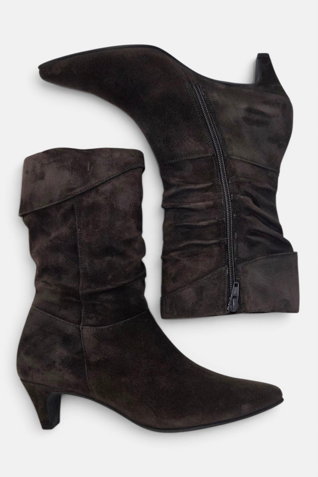 PAUL GREEN 8325 MOCCA BROWN RUCHED SUEDE BOOT