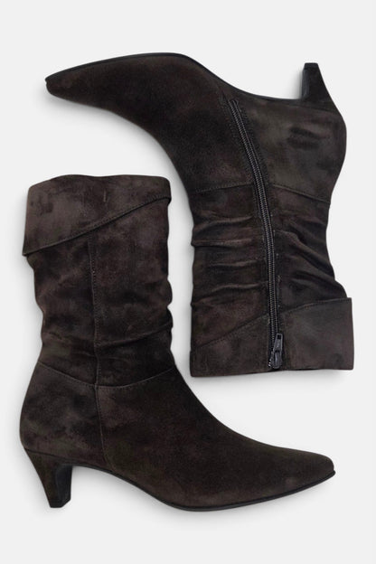 PAUL GREEN 8325 MOCCA BROWN RUCHED SUEDE BOOT