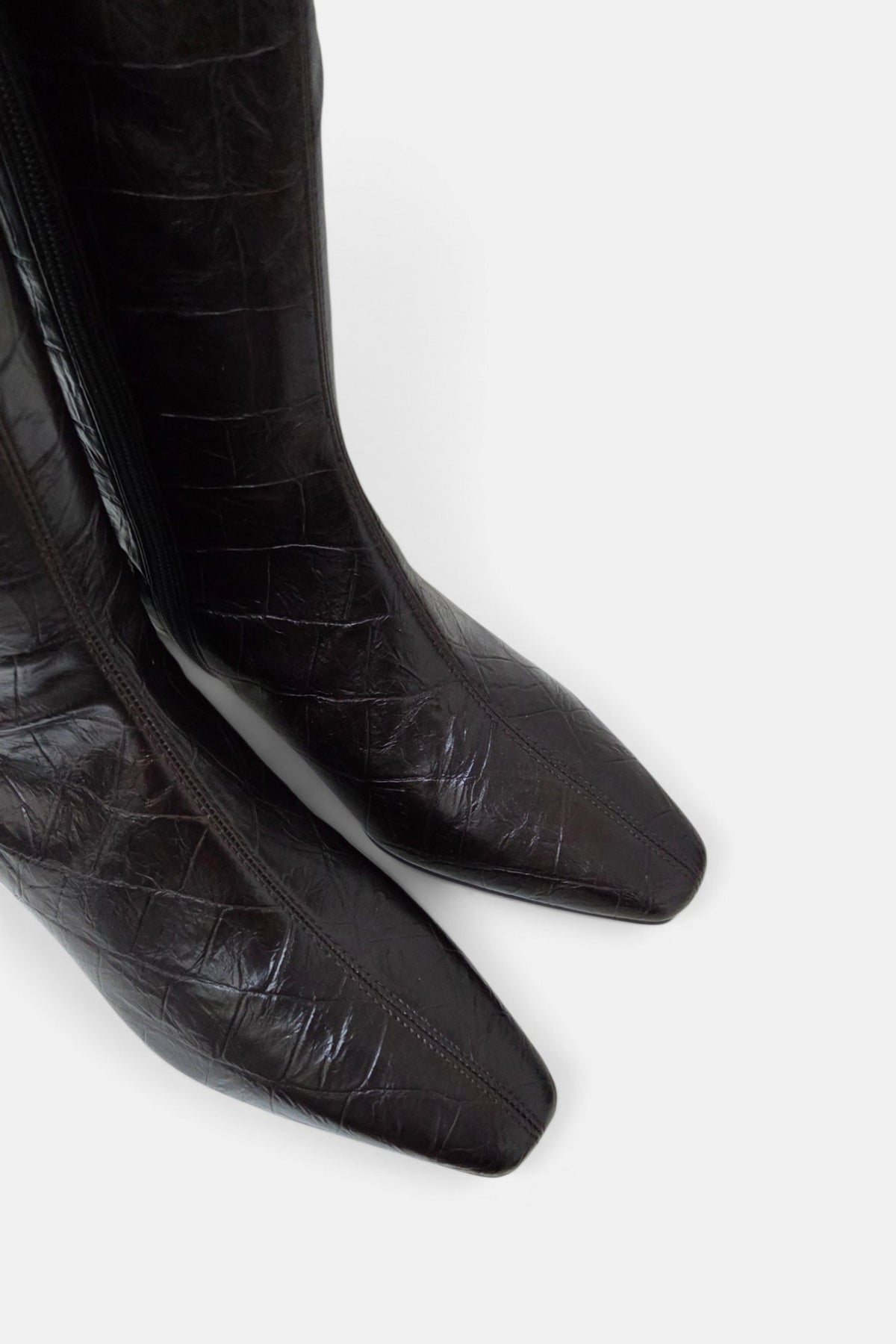 PEDRO ANTON XANIA DARK BROWN  CROC KNEE HIGH SOCK BOOT